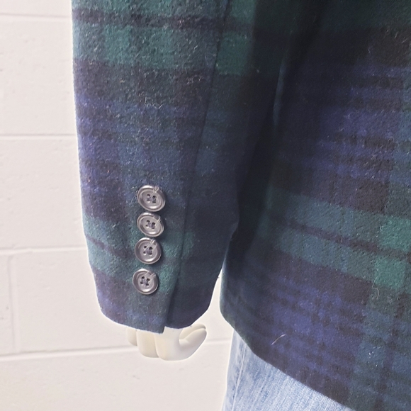 Ralph Lauren LRL Tartan Plaid Wool Cashmere Blend Blazer Green Blue Women's 6 - Picture 9 of 14